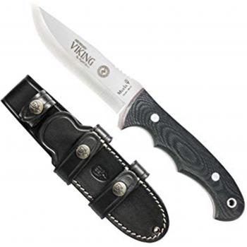 Cuchillo Muela Viking J-11M, cachas de micarta negra, hoja de 11 cm, total 23,5 cm, incluye funda multiposición y ambidiestra + tarjeta multiusos de regalo