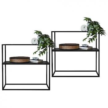 Estantes de Metal Negro 80 x 80 x 26 cm - Set de 2, Macetero de Pie Cuadrado para Interior y Exterior