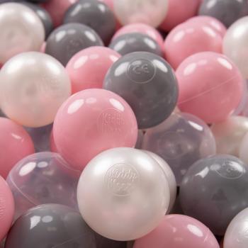KIDDYMOON 200 ∅ 7 cm Palline Morbide Colorate Per Piscina Bambini Fatto In EU, Perla/Grigio/Trasparente/Rosa Chiaro