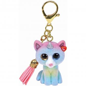 Heather the Cat Mini Boo Clip - Blue and Red - Mixed Materials