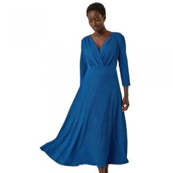 Robe Midi Bleue Texturée Roman