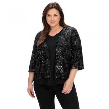 Sheego Blusenjacke mit funkelnden Pailletten – 34‑Ärmel – Schwarz – Größe 50
