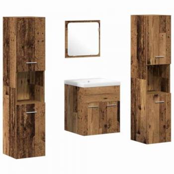 Mobilier de salle de bain 4 pièces en bois ancien