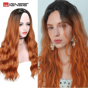 Wignee Ombre Brown Long Wave Wig