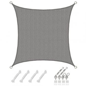 Vela Solare Quadrata 2x2m – Tenda da Sole Traspirante con Fissaggio – Grigio