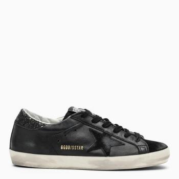Golden Goose Women's Super-Star Black Low Trainer With Rhinestones Sneaker in Print | Size 41 | GWF00101F003463