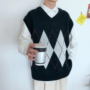 Elastische V-Ausschnitt Weste mit gestricktem Plaid – Herren Edition
