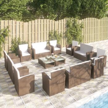 VidaXL 16 Piece Patio Lounge Set with Cushions Poly Rattan Brown