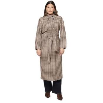 Wallis Women’s Classic Wrap Jacket – Funnel Neck, Checked Design – Neutral, Size 18