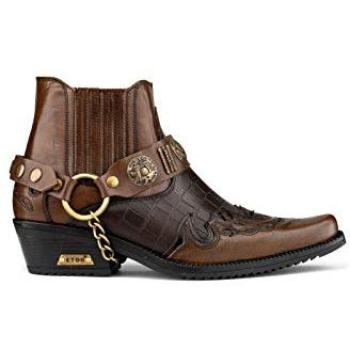 Brown Two-Tone Infinity Leather Biker Boots for Men – Size 8