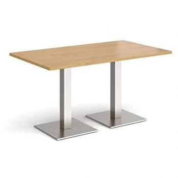 Brescia Rectangular Dining Table with Flat Square Brushed Steel Bases 1400mm x 800mm, Oak Finish