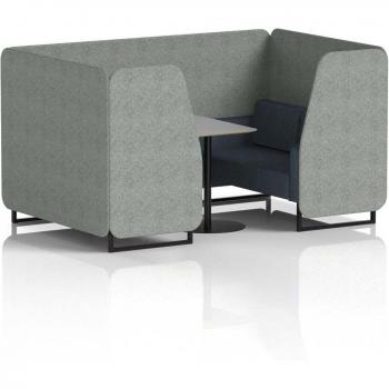 Brixworth 4-Seater Conference Booth with Front Panel, Black Legs, Grey Table, Rivet Fabric – Prime Panels & Crucible Sofa