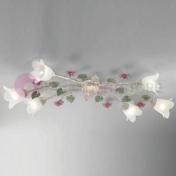 Plafoniera allungata Spring 6 luci in ferro con stile floreale
