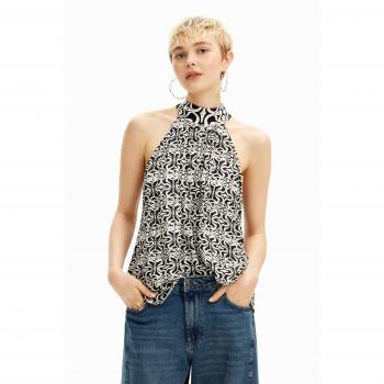 Desigual Blusa Mujer Halter Cenefas Negra