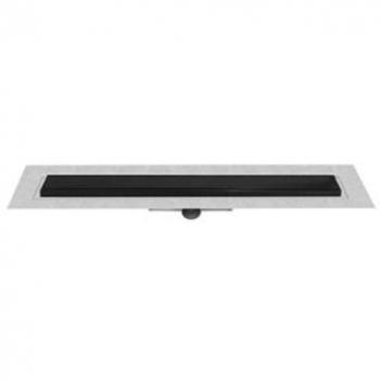 Canal de douche Easy Drain Compact 30 TAF Modulo inox avec grille Zero+, siphon 30mm, profondeur d'encastrement 70mm et sortie latérale noire