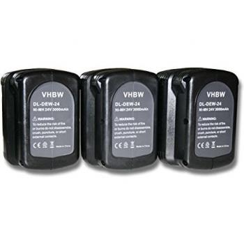 Vhbw Ni-MH battery 3000mAh (24V) for Dewalt power tools DE0240, DE0240-XJ, DE0241, DE0243