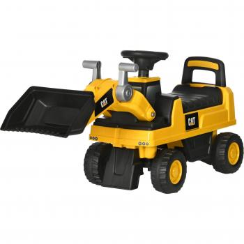 Homcom Ruspa Giocattolo CAT con Escavatore e Vano Contenitore, Gioco Cavalcabile per Bambini da 1-3 Anni Senza Batteria, Giallo