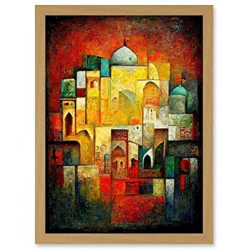 Metro Mirage: Abstract Cityscape in Light Oak Frame – A4