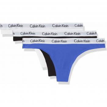 Tanga Calvin Klein 3PK, Negro (Blanco/Estelar Ys7), Tamaño S para Mujer