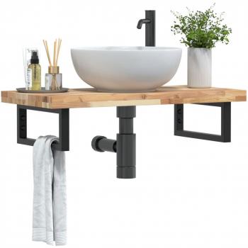 Étagère de Salle de Bain Acier et Bois Massif