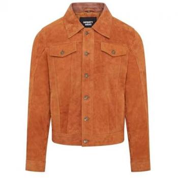 Mens Tan Goat Suede Trucker Jacket - Yangon - 3XL