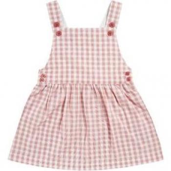 Abito check con pettorina intrecciata/ off white