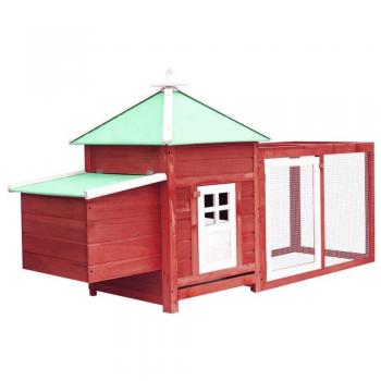 Chicken Coop with Nest Box, Red, 190 x 72 x 102 cm, Solid Fir Wood, VidaXL