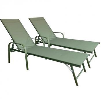Lot de 2 chaises longues SARDINIA en textilène vert sauge - cadre vert sauge