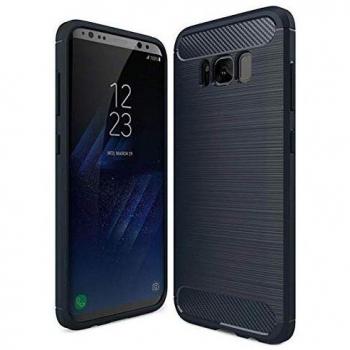 Étui en Silicone avec Texture Brossée pour Samsung Galaxy S8 avec Design Inspiré de la Fibre de Carbone et Arrière Coloré en Bleu Foncé
