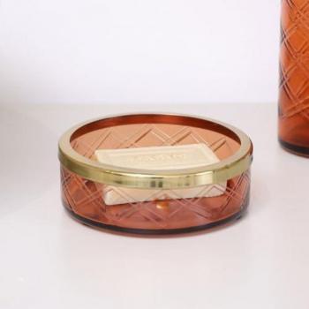 Gold‑Rimmed Rust Orange Patterned Glass Soap Dish – Melody Maison
