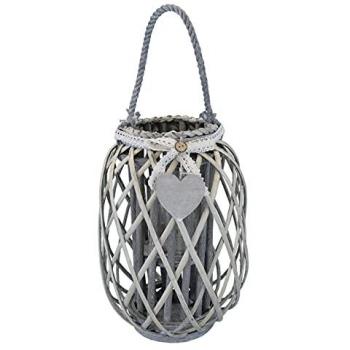 MilaniHome Lanterna In Vimini Grigia Ø 30 X 56 Per Interno E Esterno, Portico, Porta Candela, Porta Fiori, Giardino Decorazioni