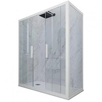 Cabine de douche FORTE Glam Duo 90x170 H200 2 portes coulissantes PVC Blanc Mat Verre Transparent