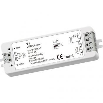 Wireless RF Touch Remote LED Dimmer Controller 12V/24V V1 8A for Single Color Strip Lights, 4 Zones Output Receiver RU4