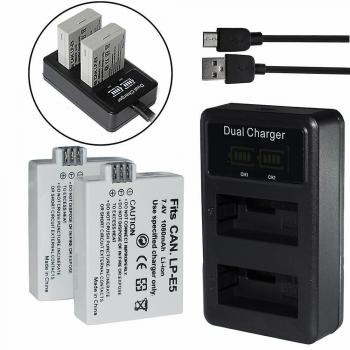 Pack Batterie + Chargeur LP‑E5 pour Canon EOS 500D, 1000D, Xs T1i, Rebel Xsi
