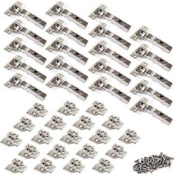 Lot de 20 charnières à visser Ø35mm 100° fermeture douce montage en applique et embases à visser avec réglage excentrique Emuca 1011307