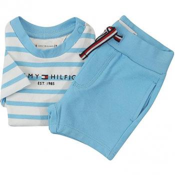 Set băieți Tommy Hilfiger - tricou și șorturi în dungi alb-albastru, 80 cm