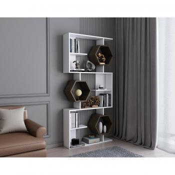 White and Walnut Darla 6-Tier Bookcase