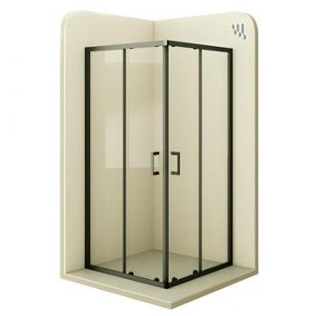 Mampara de Ducha Moments of Glass Diana 75×80×180 cm – Puertas Correderas, Perfil Negro, Cristal Transparente 6 mm