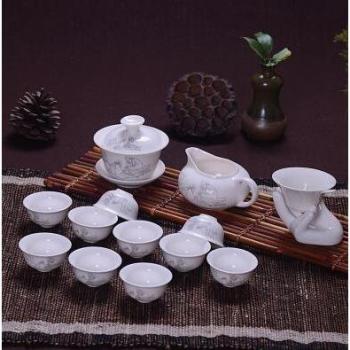 Portable 14‑Piece Chinese Bone‑China Tea Set