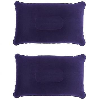 Super Thick Flocking Inflatable Pillow for Travel (2pcs) - Portable Outdoor (Blue)