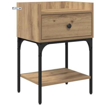 OakCraft Bedside Drawer Table – Engineered Wood by VidaXL