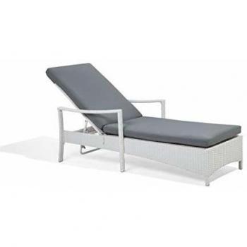 BELIANI Outdoor Garden Chaise Lounge Wicker Grey Cushion Adjustable Backrest White Vasto