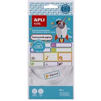 Apli Pack de 35 Etiquetas Textiles Termoadhesivas - Resistentes a Lavadora y Secadora - Tamaños Surtidos - Colores Surtidos