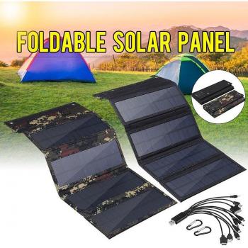PoderMochilero 50W: Panel Solar Plegable con Cable USB 10‑en‑1