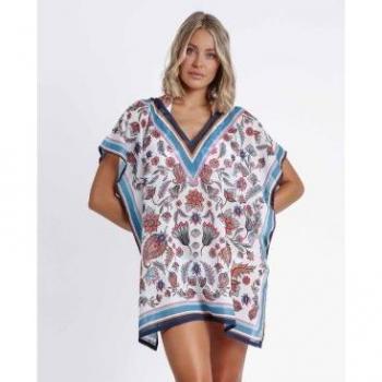Admas Strandkaftan Pareo Weiß mit Paisley-Print
