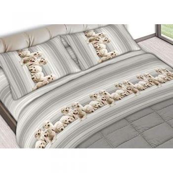 BIANCHERIAWEB - Completo Lenzuola In 100% Cotone Made In Italy Dis. Labrador Colore Grigio c.n., misuraMatrimonialecoloreGrigio