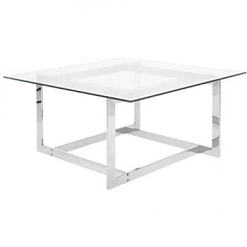 BELIANI Coffee Table Clear Tempered Glass Square Tabletop Metal Silver Base Crystal