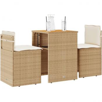 VIDAXL Set da Bistrò 3 pz con Cuscini Beige in Polyrattan