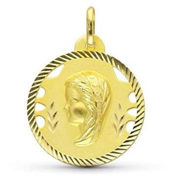 Virgen Niña Medalla Inmaculada Romero Oro 18K Primera Comunión 22 mm con Detalles Calados