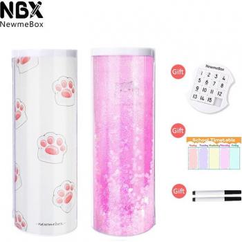 NBX School Pencil Case For Girls Kawaii Cat Paw Pencilcase Pink Clear Plastic Pen Box Stand Up Large Capacity Stationery Holder
